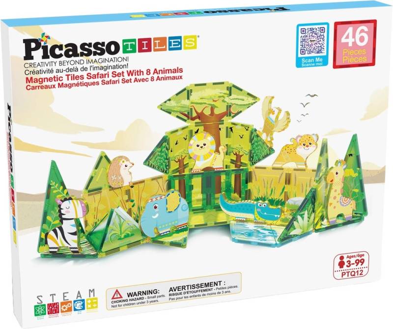 PicassoTiles Bausatz Safari mit 8 Tiere 46 Teile von PicassoTiles