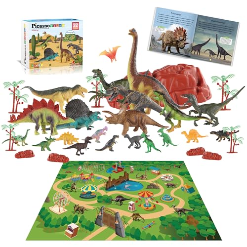 PicassoTiles Dinosaurier-Spielmatte, 32-teiliges Dino-Spielset, STEM-Aktivitäts-Lernset, STEAM-Spielzeug mit Lehrbuch, 21 Actionfiguren: T-Rex, Triceratops, Velociraptor, Bäume, Felsen für Kinder ab 3 PicassoTiles Dinosaurier-Spielmatte, 32-teiliges Dino-Spielset, STEM-Aktivitäts-Lernset, STEAM-Spielzeug mit Lehrbuch, 21 Actionfiguren: T-Rex, Triceratops, Velociraptor, Bäume, Felsen für Kinder ab 3 von PicassoTiles