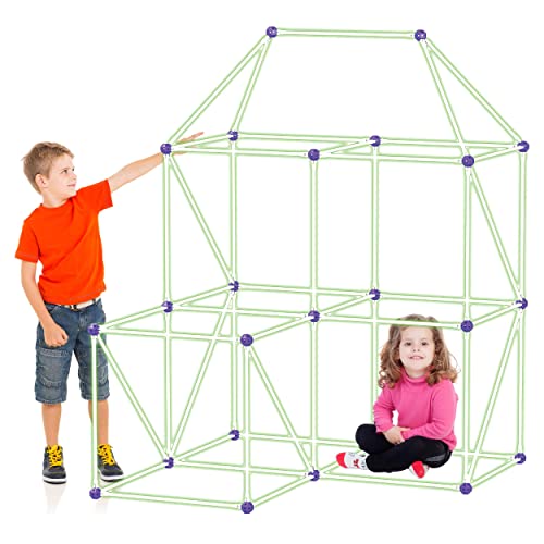 PicassoTiles Kids Fort Building Kit Glow In The Dark Playset 125 Piece Indoor Outdoor Toy Set Fort Construction Builders Toys for Boys Girls STEM Learning Castle System Tunnel Tent Rocket Pretend Play von PicassoTiles