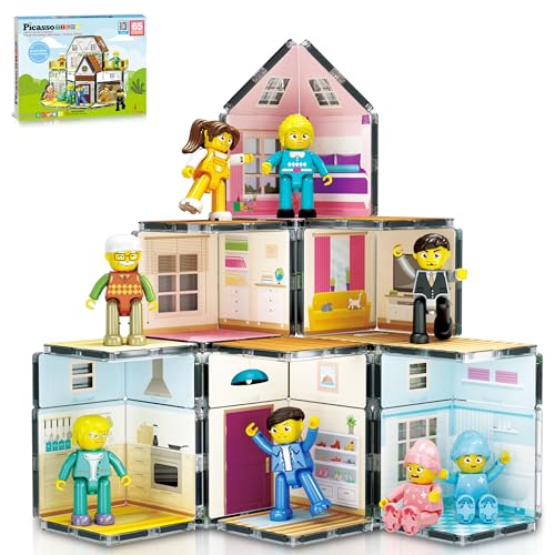PicassoTiles Magnet Tile Building Block Family Homestead Doll House Theme Playset 8 Character Action Figures Double Sided Magnetic Tiles Printing STEM Education Learning Kit Toy Set Kids Ages 3+ PTQ06 PicassoTiles Magnet Tile Building Block Family Homestead Doll House Theme Playset 8 Character Action Figures Double Sided Magnetic Tiles Printing STEM Education Learning Kit Toy Set Kids Ages 3+ PTQ06 von PicassoTiles