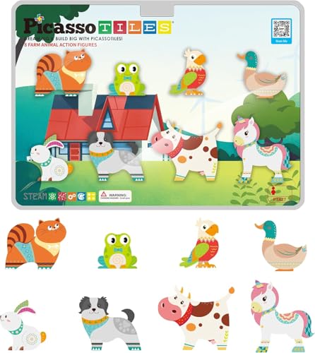 PicassoTiles Magnet Tile Building Blocks 8 Magnetic Farm Animal Action Figures Characters Construction Tiles Compatible Pretend Play Preschool Toy STEM Education Learning Girls Boys Ages 3+ PTA27 PicassoTiles Magnet Tile Building Blocks 8 Magnetic Farm Animal Action Figures Characters Construction Tiles Compatible Pretend Play Preschool Toy STEM Education Learning Girls Boys Ages 3+ PTA27 von PicassoTiles