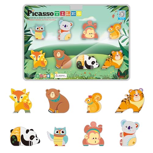 PicassoTiles Magnet Tile Building Blocks 8 Magnets Forest Animal Action Figures Compatible Magnetic Accessory Tiles Construction Toy Set STEM Educational Learning Toddler Girls Boys Ages 3+ PTA26 von PicassoTiles