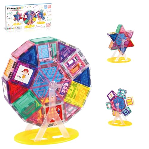 PicassoTiles Magnet Tile Building Blocks Ferris Wheel Amusement Rotating Playset Multi Structural Magnetic Tiles Toddlers Kids Educational STEM Learning Kit 3D Construction Block Toy Set Ages 3+ PT01 von PicassoTiles