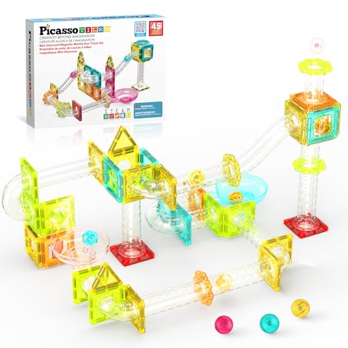 PicassoTiles Magnet Tiles Building Block Travel Size Magnetic Marble Run Construction Toy Set Mini Diamond Marble Racetrack Building Blocks Playset Education STEM Learning Kit Boy Girl 3+ PTMG45 von PicassoTiles