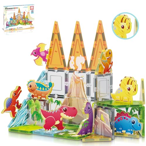 PicassoTiles Magnet Tiles Building Blocks Dinosaur Theme Set with 8 Magnetized Action Figures Magnetic Construction Build and Play Toys with Magnets STEM Learning Activities for Toddlers 3+ PTQ13 PicassoTiles Magnet Tiles Building Blocks Dinosaur Theme Set with 8 Magnetized Action Figures Magnetic Construction Build and Play Toys with Magnets STEM Learning Activities for Toddlers 3+ PTQ13 von PicassoTiles
