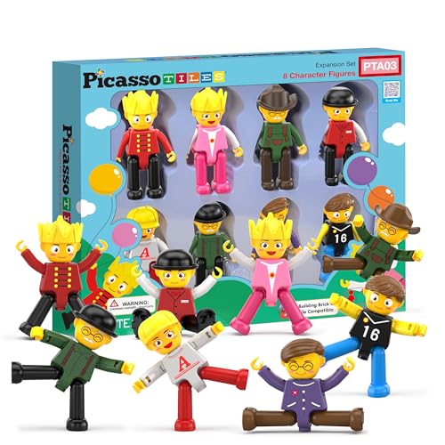 PicassoTiles Magnetic Figures 8 Piece Character Action Figure Toddler Toy Set Magnet Expansion Variety Pack Play People Add-ons STEM Learning Kit Pretend Playset for Construction Building Block PTA03 von PicassoTiles