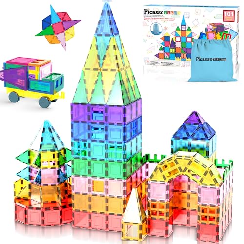 PicassoTiles Magnetische Bausteine mit Autosockel, Kordelzug, Tragetasche zur Spielzeugaufbewahrung, magnetisierter Block für Kinder, Magnetspielzeugset STEM, ab 3 Jahren, PC101, 101-teilig PicassoTiles Magnetische Bausteine mit Autosockel, Kordelzug, Tragetasche zur Spielzeugaufbewahrung, magnetisierter Block für Kinder, Magnetspielzeugset STEM, ab 3 Jahren, PC101, 101-teilig von PicassoTiles