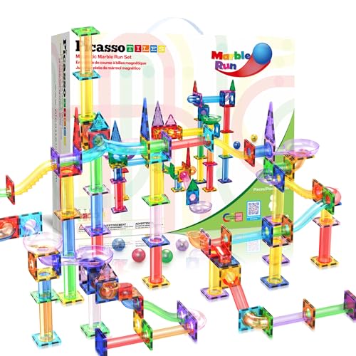 PicassoTiles Marble Run 150-teiliges Magnetfliesen-Rennstrecken-Spielzeugspielset STEM Bauen & Lernen Pädagogischer Magnet Baukasten Kinder Gehirn Entwicklungsspielzeug Jungen Mädchen Alter 3+ Jahre von PicassoTiles
