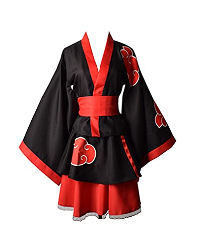 Piccodos Anime Hokage Akatsuki The red Clouds Kleid Kimono Suit Cosplay Kostüm Schwarz Asian Size Damen S (Chest 75-81cm) von Piccodos