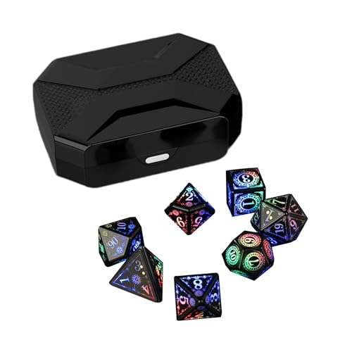 7 Stück leuchtende polyedrische Würfel mit Ladebox, wiederaufladbar, LED, buntes Licht, elektronische Würfel für Rollenspiele von Piceioep