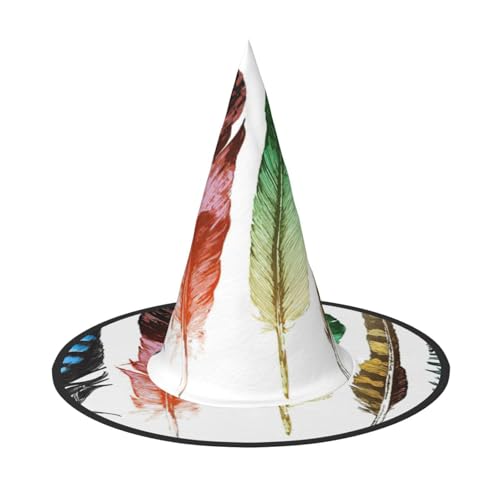 Pidgazdfgv Bunte, handgezeichnete Federn auf weißem Halloween-Hut, Weihnachten, Party, Cosplay, Kostüm, für Herren und Damen, klassisches Accessoire, Kostüm-Haar von Pidgazdfgv