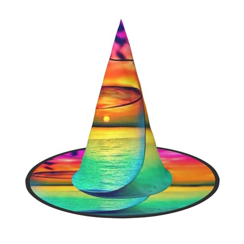 Pidgazdfgv Buntes Glasgetränk Sonnenuntergang Halloween Hut Weihnachten Party Cosplay Kostüm Herren Damen Klassisches Accessoire Fasching Haar von Pidgazdfgv