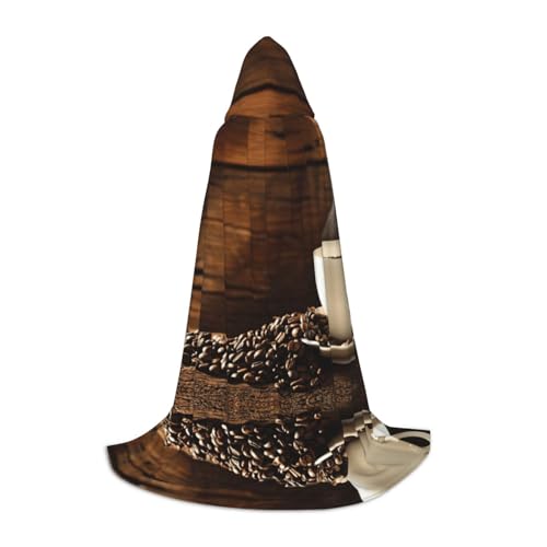 Pidgazdfgv Kapuzenumhang mit Kaffeetasse und Kaffeebohnen, Halloween-Kostüm, Party, Cosplay von Pidgazdfgv