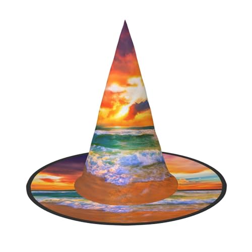 Pidgazdfgv Schöner Strand bei Sonnenuntergang Halloween Hut Weihnachten Party Cosplay Kostüm Herren Damen Klassisches Accessoire Fasching Haar von Pidgazdfgv