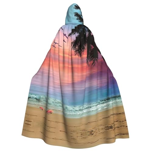Pidgazdfgv Umhang mit Kapuze, Kokospalme, Sandstrand, Unisex, für Erwachsene, Cosplay, 147,3 cm, Halloween, Weihnachten, Party, Verkleidung von Pidgazdfgv