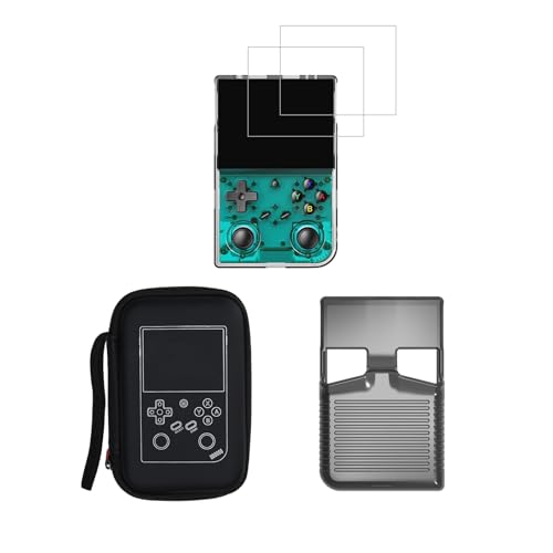 Pidynx 3-in-1-Schutz-Set für RG 35XXpro Handkonsole – Tragetasche + 2 Displayschutzfolien aus gehärtetem Glas + TPU-Schutzhülle (transparentes Schwarz) von Pidynx