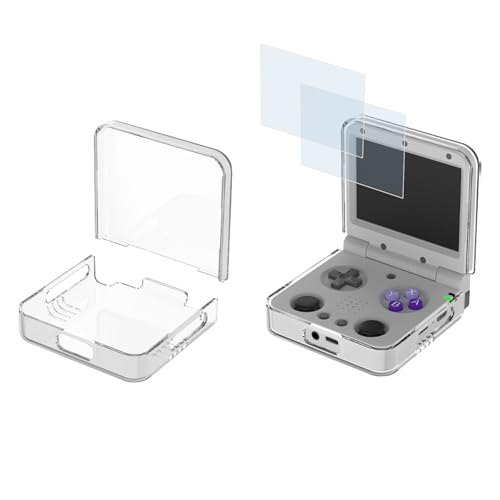 Schutz-Set für Miyoo Flip / Miyoo Flip V2 Handheld Konsole - Hülle + 2 Pack Displayschutzfolie aus gehärtetem Glas - 360° stoßfest, wasserdicht & schmutzabweisend (Transparent / V2) von Pidynx