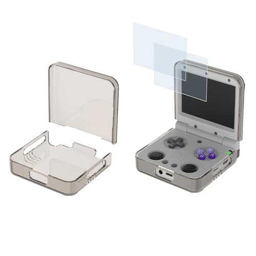Schutz-Set für Miyoo Flip / Miyoo Flip V2 Handheld Konsole - Hülle + 2 Pack Displayschutzfolie aus gehärtetem Glas - 360° stoßfest, wasserdicht & schmutzabweisend (Transparent Grau / V2) von Pidynx
