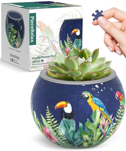 PieceRelax 3D Puzzle Blumentopf – Bird of Paradise | 80 Kunststoffteile | DIY-Pflanztopf zum Selbstbauen | Entspannendes Geschenk für Pflanzenliebhaber [K1106] von PieceRelax