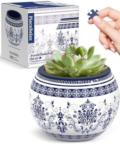 PieceRelax 3D Puzzle Blumentopf – Classic Ornamental Style | 80 Kunststoffteile | DIY-Pflanztopf zum Selbstbauen | Entspannendes Geschenk für Pflanzenliebhaber [K1103] von PieceRelax
