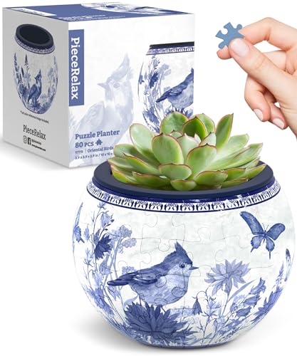 PieceRelax 3D Puzzle Blumentopf – Oriental Birds and Flowers | 80 Kunststoffteile | DIY-Pflanztopf zum Selbstbauen | Entspannendes Geschenk für Pflanzenliebhaber [K1115] von PieceRelax