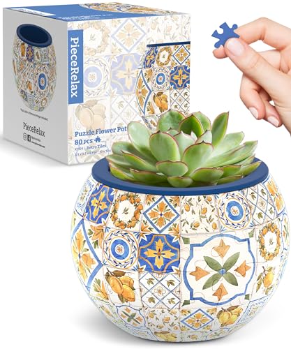 PieceRelax 3D Puzzle Blumentopf – Retro Tiles | 80 Kunststoffteile | DIY-Pflanztopf zum Selbstbauen | Entspannendes Geschenk für Pflanzenliebhaber [K1104] von PieceRelax