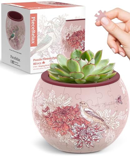 PieceRelax 3D Puzzle Blumentopf – Singing Birds and Flowers | 80 Kunststoffteile | DIY-Pflanztopf zum Selbstbauen | Entspannendes Geschenk für Pflanzenliebhaber [K1100] von PieceRelax