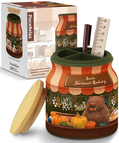 PieceRelax 3D Puzzle Stiftehalter – Bear's Harvest Bakery | 96 Kunststoffteile & Holzdeckel | DIY-Behälter zum Selbstbauen | Kreatives Geschenk für Zuhause & Büro [BB1038] von PieceRelax