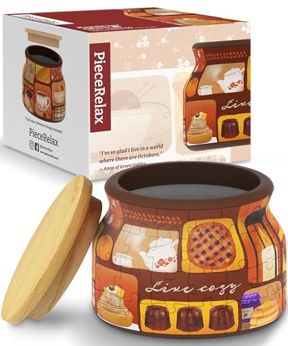 PieceRelax 3D Puzzle Stiftehalter – Live Cozy | 64 Kunststoffteile & Holzdeckel | DIY-Behälter zum Selbstbauen | Kreatives Geschenk für Zuhause & Büro [BC1021] von PieceRelax