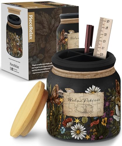 PieceRelax 3D Puzzle Stiftehalter – Relax Potion | 96 Kunststoffteile & Holzdeckel | DIY-Behälter zum Selbstbauen | Kreatives Geschenk für Zuhause & Büro [BB1041] von PieceRelax
