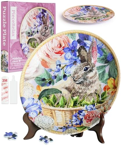 PieceRelax 3D Puzzle Teller für Erwachsene - Easter Bunny Flowers [PL1009], 124 Teile von PieceRelax