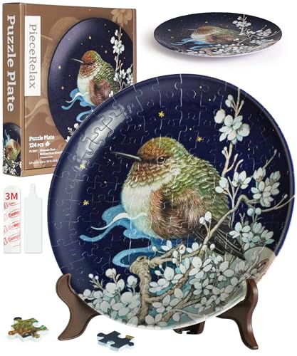 PieceRelax 3D Puzzle Teller für Erwachsene - Phoenix Chan - Bird on Plum Branch [PL1007], 124 Teile von PieceRelax