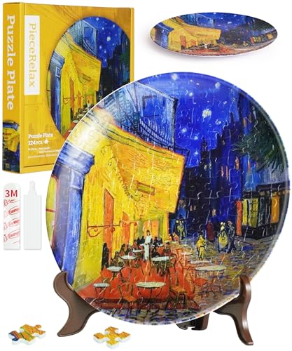 PieceRelax 3D Puzzle Teller für Erwachsene - Van Gogh - Cafe Terrace at Night [PL1004], 124 Teile von PieceRelax