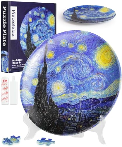 PieceRelax 3D Puzzle Teller für Erwachsene - Van Gogh - The Starry Night [PL1002], 124 Teile von PieceRelax
