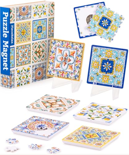 PieceRelax Magnetisches Puzzle-Set für Erwachsene Vintage Flora Tile [D1602], 96 Teile für Kühlschrank und Dekoration im Zuhause von PieceRelax