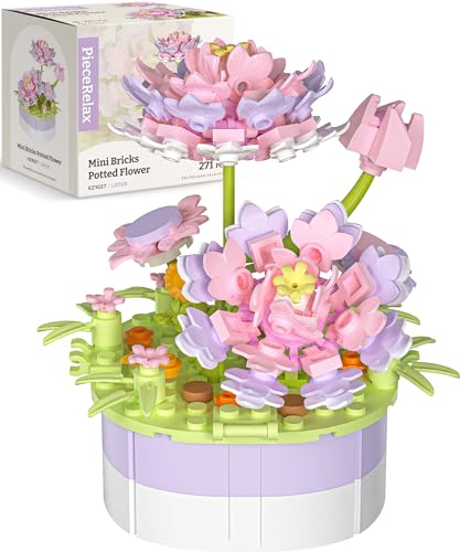 PieceRelax Mini-Ziegel Blumenbausatz - Mini Bricks Potted Lotus [KZ1027], Kreatives DIY-Set für Home-Accessoires, für Erwachsene von PieceRelax