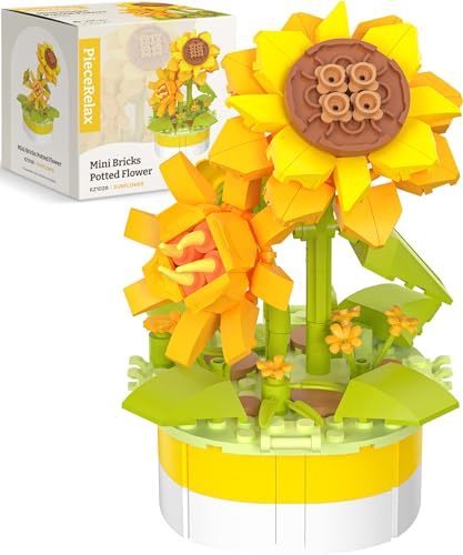 PieceRelax Mini-Ziegel Blumenbausatz - Mini Bricks Potted Sunflower [KZ1028], Kreatives DIY-Set für Home-Accessoires, für Erwachsene von PieceRelax
