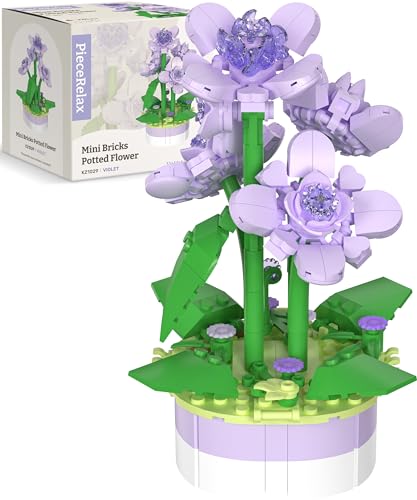 PieceRelax Mini-Ziegel Blumenbausatz - Mini Bricks Potted Violet [KZ1029], Kreatives DIY-Set für Home-Accessoires, für Erwachsene von PieceRelax