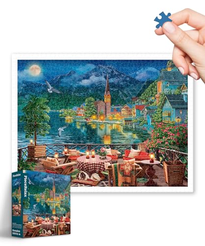 PieceRelax Puzzle 1200 Teile für Erwachsene & Kinder ab 14 – Image World - Evening by The Lake in Hallstatt [H3519], 58,9 x 44,7 cm, Herausforderung & Achtsamkeit für Ihre Me-Time von PieceRelax