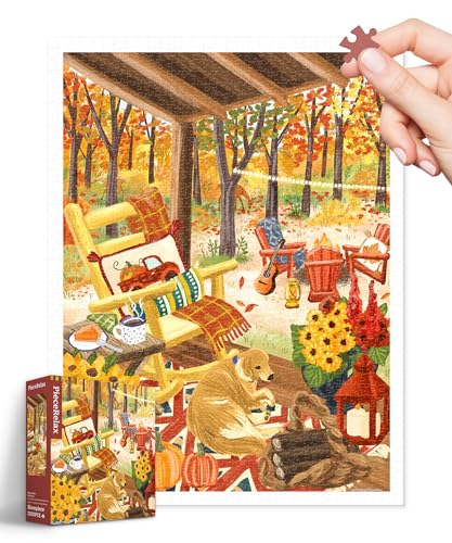 PieceRelax Puzzle 1200 Teile für Erwachsene & Kinder ab 14 – Olivia Gibbs - Fall Porch [H3650], 58,8 x 44,6 cm, Herausforderung & Achtsamkeit für Ihre Me-Time von PieceRelax