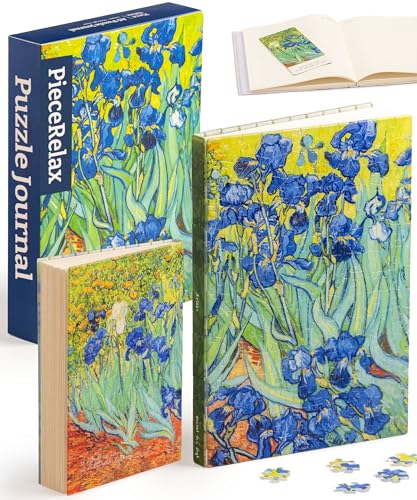 PieceRelax Puzzle Buchumschlag Van Gogh - Irises [YA1065], A5 Liniertes Notizbuch, Transparente Buchhülle, Stifthalter, Lesezeichen, 329 Teile von PieceRelax