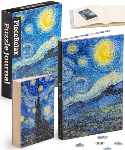 PieceRelax Puzzle Buchumschlag Van Gogh - The Starry Night [YA1063], A5 Liniertes Notizbuch, Transparente Buchhülle, Stifthalter, Lesezeichen, 329 Teile von PieceRelax