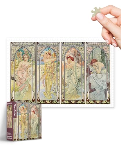 PieceRelax Puzzle 1000 Teile für Erwachsene – Alphonse Mucha - The Times of The Day [H3641], 58,8 x 37,8 cm, Herausforderung & Achtsamkeit für Ihre Me-Time von PieceRelax