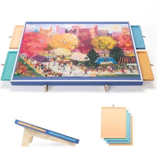 Piecevana Puzzlebrett mit Kippständer, tragbare Filz-Puzzle-Anzeigetafel für 1000 Teile, leichtes Puzzle-Spielbrett mit Sortierschubladen & Abdeckung, Blau Piecevana Puzzlebrett mit Kippständer, tragbare Filz-Puzzle-Anzeigetafel für 1000 Teile, leichtes Puzzle-Spielbrett mit Sortierschubladen & Abdeckung, Blau von Piecevana