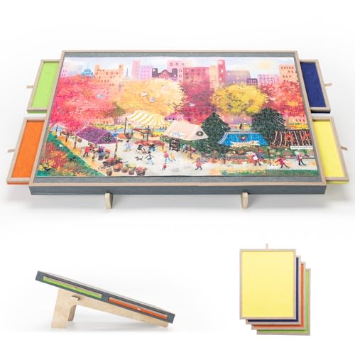 Piecevana Puzzlebrett mit Kippständer, tragbare Filz-Puzzle-Anzeigetafel für 1000 Teile, leichtes Puzzle-Spielbrett mit Sortierschubladen & Abdeckung, Grau Piecevana Puzzlebrett mit Kippständer, tragbare Filz-Puzzle-Anzeigetafel für 1000 Teile, leichtes Puzzle-Spielbrett mit Sortierschubladen & Abdeckung, Grau von Piecevana