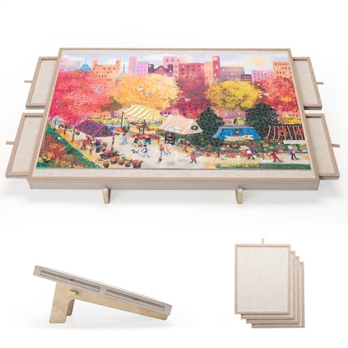 Piecevana Puzzlebrett mit Kippständer, tragbare Filz-Puzzle-Anzeigetafel für 1000 Teile, leichtes Puzzle-Spielbrett mit Sortierschubladen & Abdeckung, Haferflocken von Piecevana