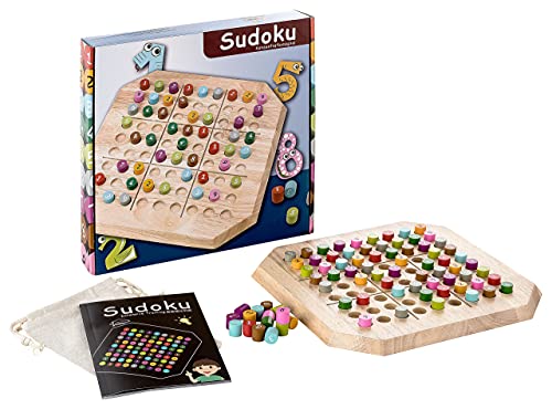 Piepmatz und Grünschnabel Sudoku aus Holz für Kinder - Brettspiel - Denk- und Strategiespiel - Förderung der Logik und Mathematik - mit bunten Spielsteinen - ab 6 Jahre von Piepmatz und Grünschnabel