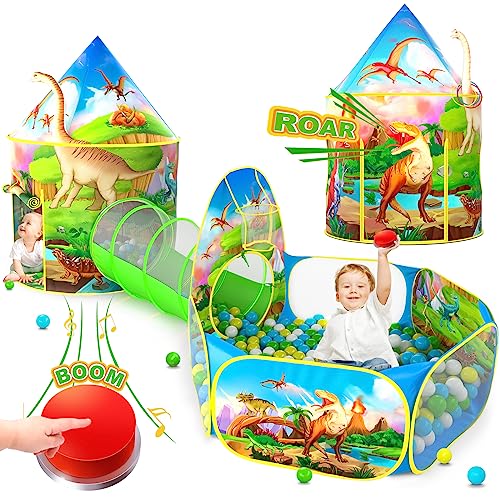 PigPigPen 3-teiliges Dinosaurier Spielzelt für Kinder mit großem Knallknopf Babyballbrunnen Krabbeltunnel Schlosszelte für Kleinkinder, Spielhaus-Spielzeug für drinnen und draußen, perfekte Geschenke PigPigPen 3-teiliges Dinosaurier Spielzelt für Kinder mit großem Knallknopf Babyballbrunnen Krabbeltunnel Schlosszelte für Kleinkinder, Spielhaus-Spielzeug für drinnen und draußen, perfekte Geschenke von PigPigPen