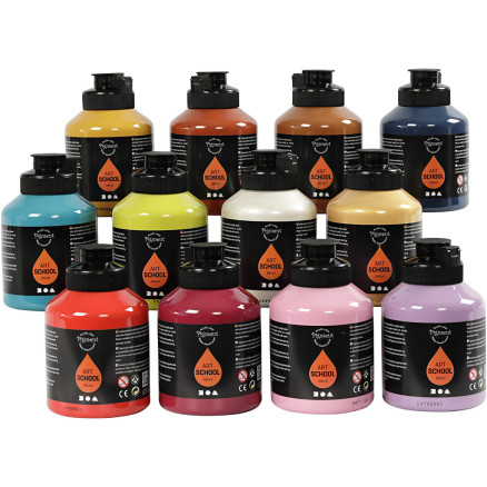 Acrylfarbe, Mattglänzend, Zusätzliche Farben, 12x500 ml/ 1 Pck von Pigment Art School