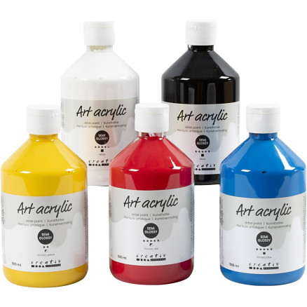 Acrylfarbe, Mattglänzend, Primärfarben, 5x500 ml/ 1 Pck von Pigment Art School